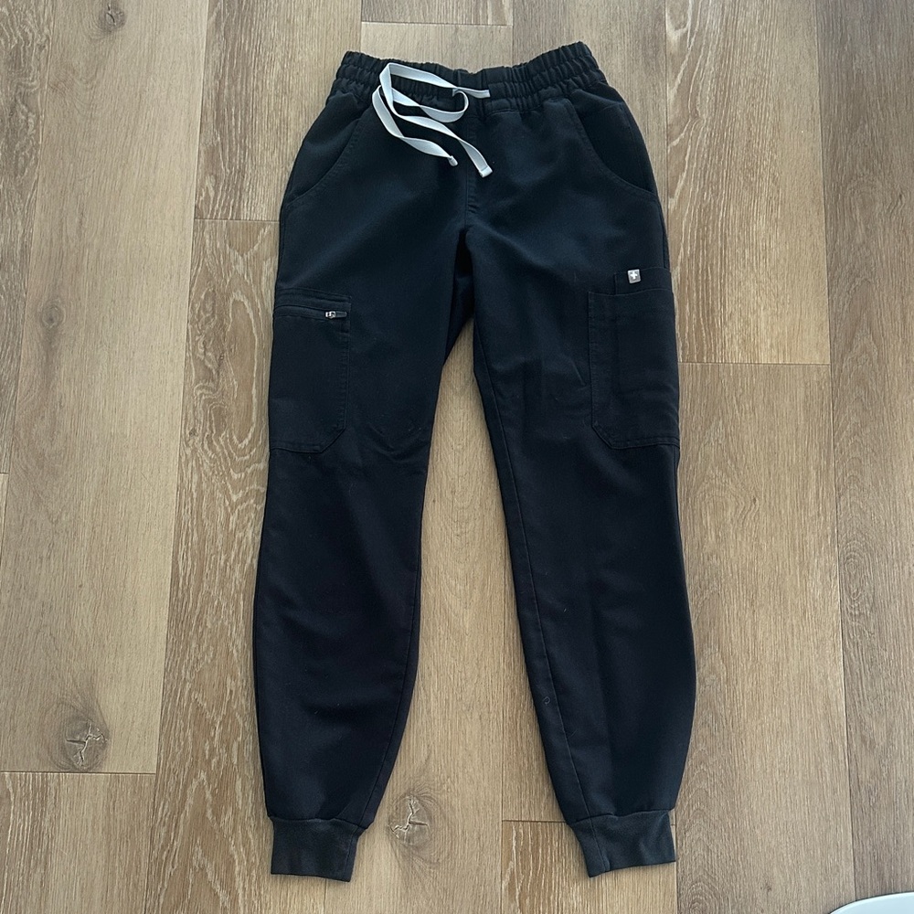 Figs Black Jogger Pants with Gray Drawstring
